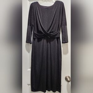London Times Black Sparkle Long-Sleeve Draped Dress